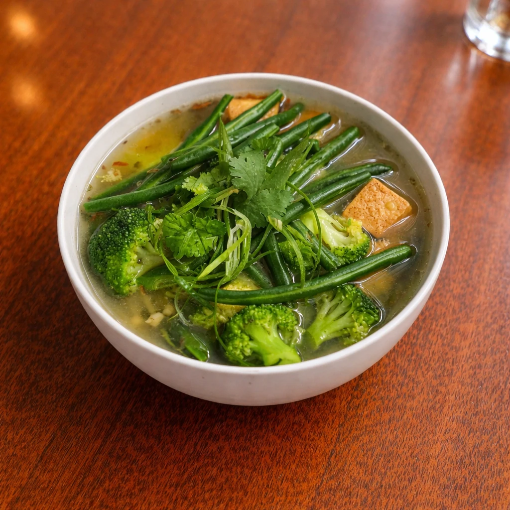 Tofu, broccoli, mushroom, and bok choy w vegetable broth (NGF, V)